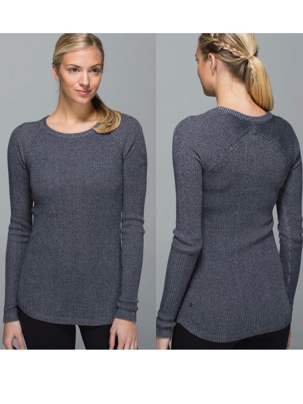 Lululemon Cabin Yogi Long Sleeve Sweater Inkwell Heather Gray Boolux Cashmere